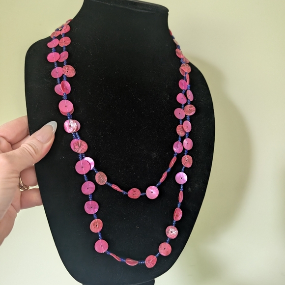 Pink And Blue Shell Necklace - Picture 1 of 8